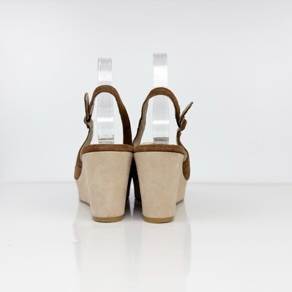 VTG HUSH PUPPIES Sling Back Suede‎ Peep Toes Wedges Platform Brown Sandals 7 M - Picture 7 of 12